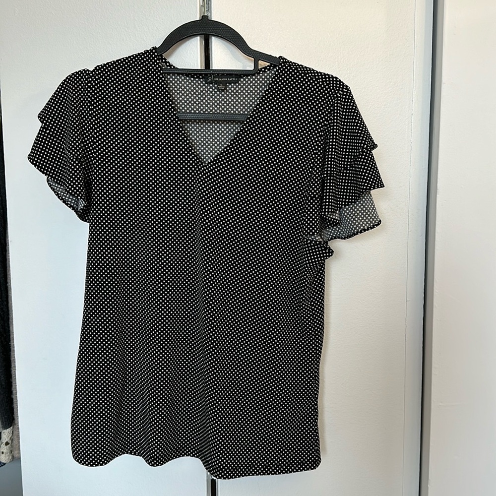 Adrianna Papell dot pattern ruffle sleeve tee
